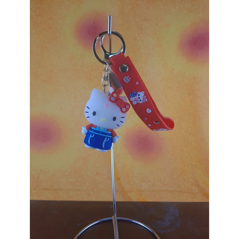 Hello Kitty In Blue And Red Costume Rubber & Metal‎ Keychain